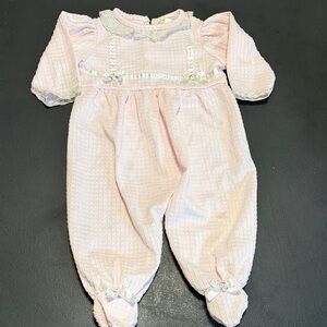 Vintage Basic Editions Pale Pink Quilted Footed Baby Romper
